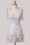 Bodycon paillettes lilla corsetto a livelli con volant vestito corto da ritorno a casa