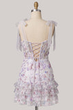 Bodycon paillettes lilla corsetto a livelli con volant vestito corto da ritorno a casa