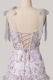 Bodycon paillettes lilla corsetto a livelli con volant vestito corto da ritorno a casa