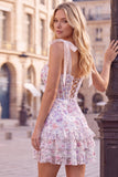 Bodycon paillettes lilla corsetto a livelli con volant vestito corto da ritorno a casa
