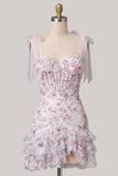 Bodycon paillettes lilla corsetto a livelli con volant vestito corto da ritorno a casa