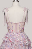 Corsetto a livelli lilla corsetto con volant vestito corto di ritorno a casa