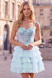 Corsetto lilla a lilà A-Line a livelli con volant abito corto di homecoming