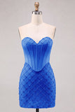 Corsetto blu Honeyheart Bodycon con perline per il vestito corto del ritorno a casa,