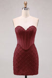 Corsetto blu Honeyheart Bodycon con perline per il vestito corto del ritorno a casa,