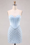 Corsetto blu Honeyheart Bodycon con perline per il vestito corto del ritorno a casa,