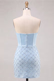 Corsetto blu Honeyheart Bodycon con perline per il vestito corto del ritorno a casa,