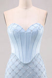 Corsetto blu Honeyheart Bodycon con perline per il vestito corto del ritorno a casa,
