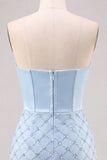 Corsetto blu Honeyheart Bodycon con perline per il vestito corto del ritorno a casa,
