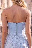 Corsetto blu Honeyheart Bodycon con perline per il vestito corto del ritorno a casa,