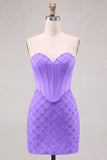 Corsetto blu Honeyheart Bodycon con perline per il vestito corto del ritorno a casa,
