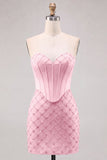 Corsetto blu Honeyheart Bodycon con perline per il vestito corto del ritorno a casa,