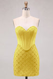 Corsetto blu Honeyheart Bodycon con perline per il vestito corto del ritorno a casa,