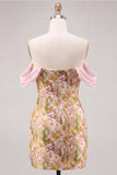 Vestito corto di homecoming corto a fiori rosa a spalle spalle