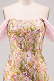 Vestito corto di homecoming corto a fiori rosa a spalle spalle