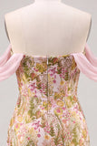 Vestito corto di homecoming corto a fiori rosa a spalle spalle