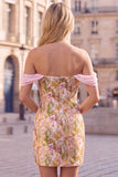 Vestito corto di homecoming corto a fiori rosa a spalle spalle