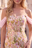 Vestito corto di homecoming corto a fiori rosa a spalle spalle