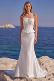 Corsetto bianco senza spalline Abito da sposa lungo da raso