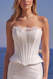 Corsetto bianco senza spalline Abito da sposa lungo da raso