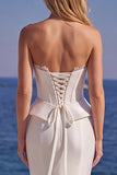 Corsetto bianco senza spalline Abito da sposa lungo da raso