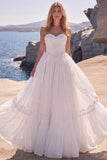 Corsetto bianco a linea basca con vita basca e abito da sposa lungo