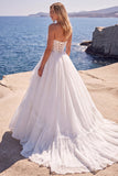 Corsetto bianco a linea basca con vita basca e abito da sposa lungo