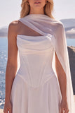 Corsetto basco bianco senza spalline in stile A-Line Abito da sposa lungo