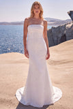 Abito da sposa lungo senza spalline con perline bianche e fiocco