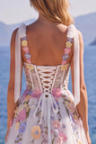 Corsetto bianco floreale in tulle con applici