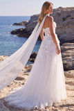 Corsetto floreale in tulle bianco A-Line Abito da sposa lungo con applicazioni