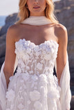 Corsetto floreale in tulle bianco A-Line Abito da sposa lungo con applicazioni