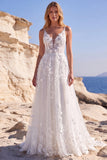 Corsetto floreale applicato in tulle bianco Abito da sposa lungo