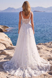 Corsetto floreale applicato in tulle bianco Abito da sposa lungo