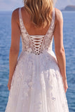 Corsetto floreale applicato in tulle bianco Abito da sposa lungo