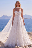 Abito da sposa lungo floreale con applique a corsetto bianco in tulle
