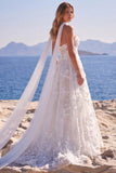 Abito da sposa lungo floreale con applique a corsetto bianco in tulle