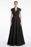 Abito Mother Of the Bride nero a V con scollo a perline applacciato con maniche a cappuccio