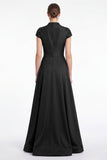 Abito Mother Of the Bride nero a V con scollo a perline applacciato con maniche a cappuccio