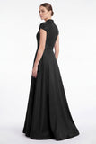 Abito Mother Of the Bride nero a V con scollo a perline applacciato con maniche a cappuccio