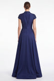 Abito Mother Of the Bride nero a V con scollo a perline applacciato con maniche a cappuccio