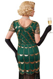 Verde dorato a scollo a V a maniche corte trasparenti Abito bodycon anni '20 con frangia