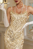 Abito Bodycon Midi anni '20 con paillettes scintillanti con orlo a frangia