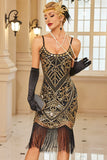 Abito Bodycon Midi anni '20 con paillettes scintillanti con orlo a frangia