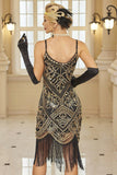 Abito Bodycon Midi anni '20 con paillettes scintillanti con orlo a frangia