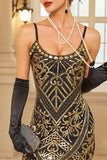 Abito Bodycon Midi anni '20 con paillettes scintillanti con orlo a frangia