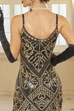 Abito Bodycon Midi anni '20 con paillettes scintillanti con orlo a frangia