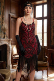 Abito Bodycon Midi anni '20 con paillettes scintillanti con orlo a frangia