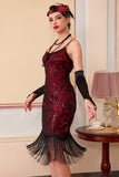 Abito Bodycon Midi anni '20 con paillettes scintillanti con orlo a frangia