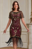 Abito Flapper anni '20 a maniche corte del Grande Gatsby Party a maniche corte e paillettes